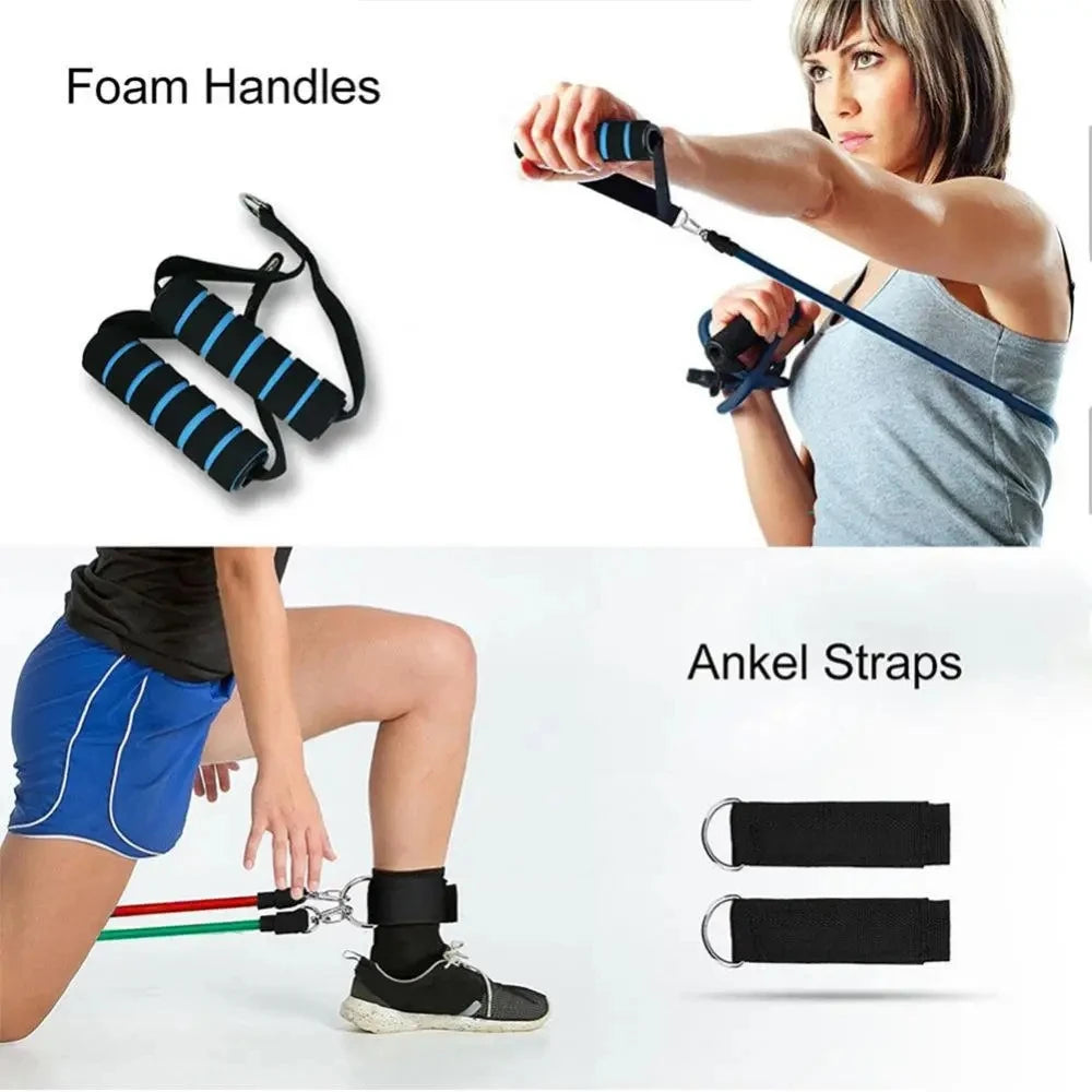 11pcs Fitness Resistance Bands Set Workout Exercise Tube Bands with Door Anchor Ankle