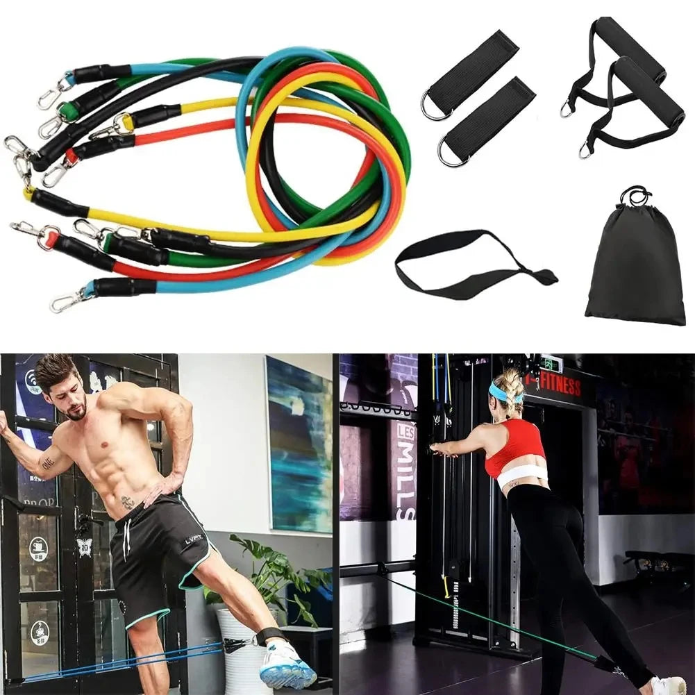 11pcs Fitness Resistance Bands Set Workout Exercise Tube Bands with Door Anchor Ankle