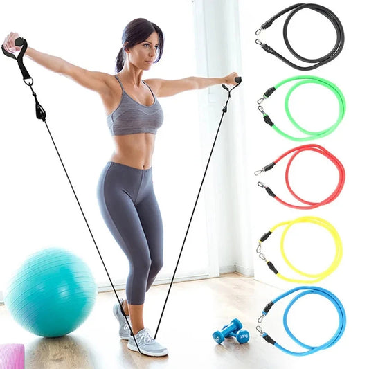 11pcs Fitness Resistance Bands Set Workout Exercise Tube Bands with Door Anchor Ankle